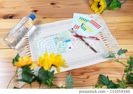 Summer vacation radio exercise stamp card and water 131059380