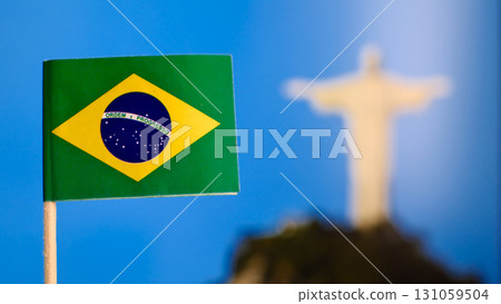 Brazil flag selective focus with copy space 131059504