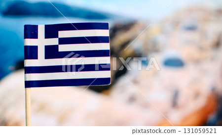Greece flag selective focus with copy space 131059521