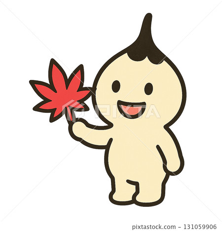 水滴形人物和紅楓葉的插圖（秋天，可愛的材料） 131059906