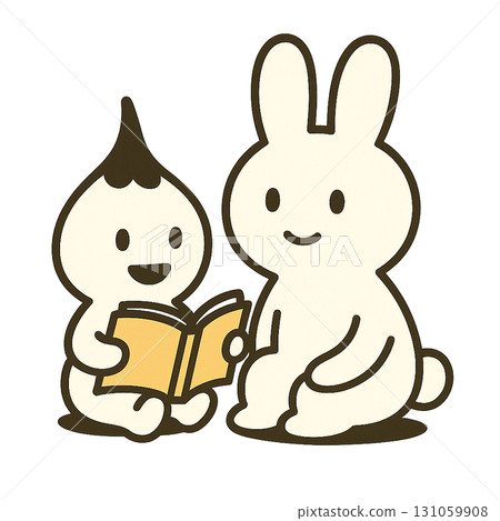 一隻白兔和一個淚珠形字符閱讀的可愛插圖（秋天） 131059908