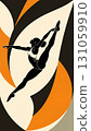 Artistic and stylized illustration of a female gymnast silhouette jumping in a jump. Minimalist, abstract, and sleek drawing style 131059910