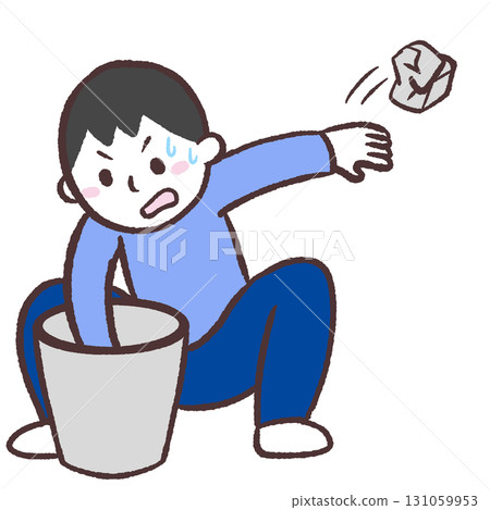Illustration of a man searching in a trash can 131059953
