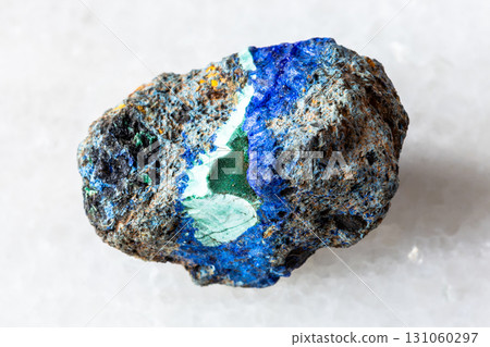 raw azurite and malachite mineral on white marble raw azurite and malachite mineral on white marble 131060297