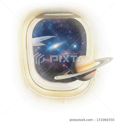 人工智慧從飛機窗戶生成的宇宙水彩畫。 131060350