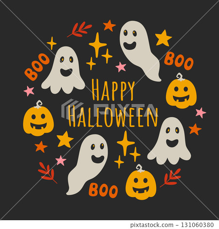 Halloween card  with pumpkin and ghosts. 131060380