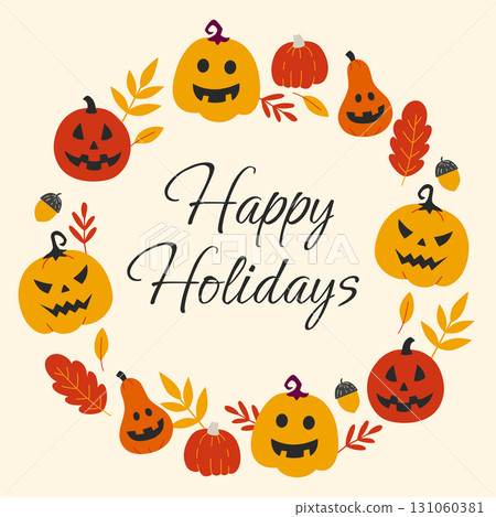 Halloween greeting card with pumpkins. 131060381