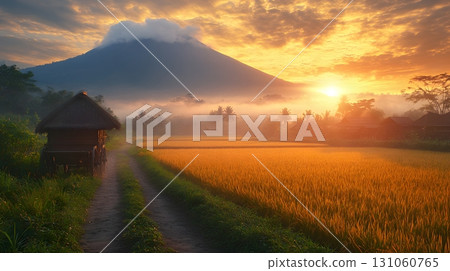 Sunrise Rice Field Landscape in Bali, Indonesia 131060765
