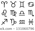12 zodiac sign icon set in black: Aries, Taurus, Gemini, Cancer, Leo, Virgo, Libra, Scorpio, Sagittarius, Capricorn, Aquarius, Pisces 131060796
