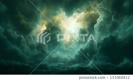Dramatic Teal Sea and Cloudy Sky Abstract 131060812