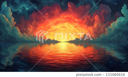 Dramatic Sunset Reflection over Calm Sea Dramatic Sunset Reflection over Calm Sea 131060816