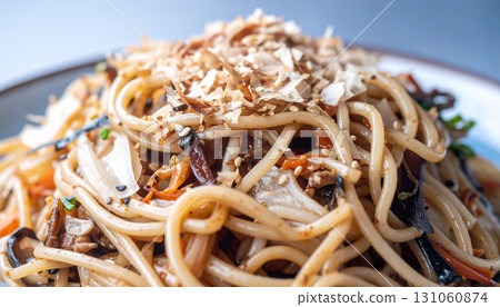 Delicious Japanese Yakisoba Noodles with Bonito Flakes 131060874