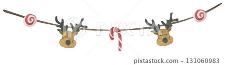Watercolor Christmas garland ornament border decoration bunting holiday party festive merry xmas greeting card. Watercolor Christmas garland ornament border decoration bunting holiday party festive merry xmas greeting card. 131060983