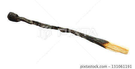 badly burnt household wooden match cutout on white 131061191