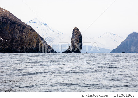 rock near Avacha bay mountain coast, Pacific ocean rock near Avacha bay mountain coast, Pacific ocean 131061963