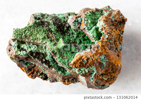 conichalcite crystals on limonite rock on white 131062014