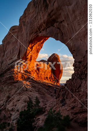Majestic view of North Window during sunset in Arches National Park, Utah, USA 131062030