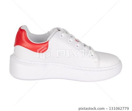 White sneaker with red heel accent 131062779