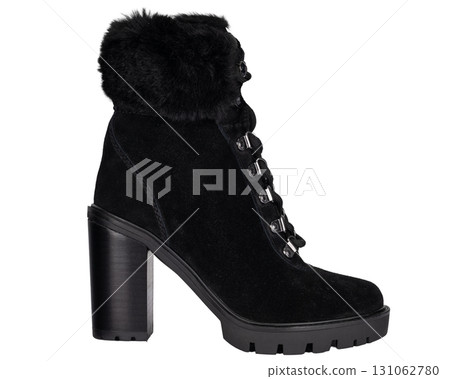 Black suede ankle boot with fur cuff Black suede ankle boot with fur cuff 131062780