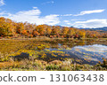 Shiga Kogen lotus pond with autumn leaves 131063438