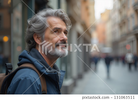 portrait of a man on a city street portrait of a man on a city street 131063511