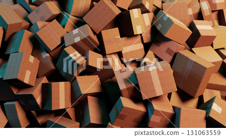 Chaotic Abundance: A Pile of Disordered Brown Cardboard Boxes 131063559