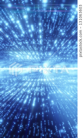 Glowing blue light particles creating a tunnel effect, suggesting motion and digital data flow 131063603