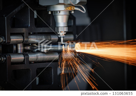 CNC Laser and gas cutting of metal, modern industrial technology. 131063655