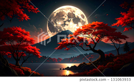 滿月與紅葉的夢幻風景 131063933