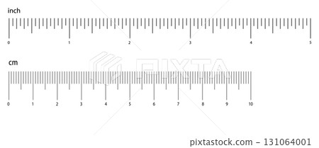 Measuring scale with numbers, markup for rulers. Measuring scale for the ruler lines. Size comparing quantities. Distance, repeatable.  131064001