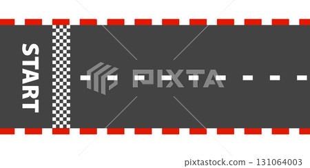 Race road Start and finish top view asphalt track, sport speedway racetrack, competition roadway. border red and white. 131064003