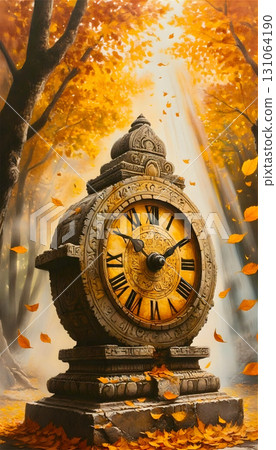 clock in autumn forest 131064190