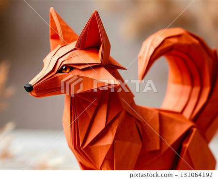 red paper origami hare from toy horse 131064192