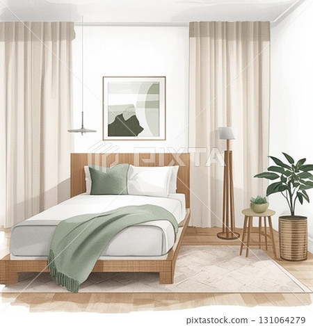 Model room-style stylish bed and bedroom interior 131064279
