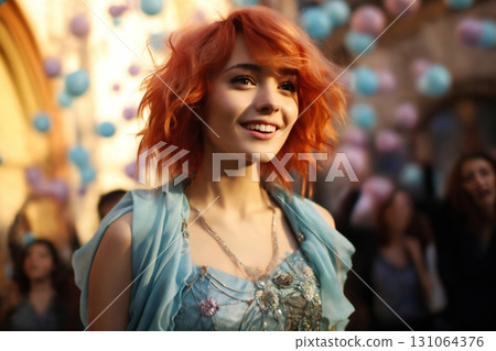 portrait of a young happy girl in city street, joyful emotions, happy faces portrait of a young happy girl in city street, joyful emotions, happy faces 131064376
