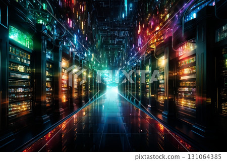 futuristic global data processing center, infrastructure for telecommunications and internet technology with virtual reality, digital future, cyberspace visualization, illumination futuristic global data processing center, infrastructure for telecommunications and internet technology with virtual reality, digital future, cyberspace visualization, illumination 131064385