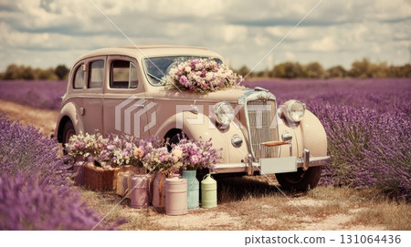 Vintage lavender colored convertible car Vintage lavender colored convertible car 131064436
