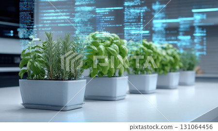 Futuristic smart garden with fresh herbs 131064456