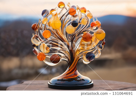 miniature tree toy made of glass or ceramics, beautiful decoration 131064691
