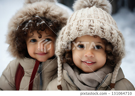 portrait of children enjoying snow and winter portrait of children enjoying snow and winter 131064710
