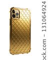 Side view of a smartphone with a gold shockproof case isolated on a transparent background. 131064924
