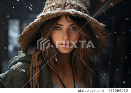 portrait of a beautiful woman in winter 131064980