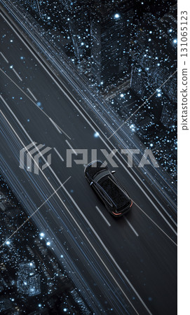 Car drives down highway evoking freedom, adventure, and thrill of long journey 131065123