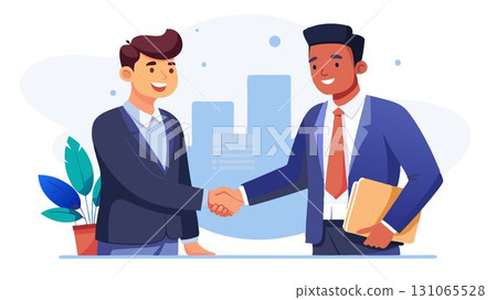 A closeup shot emphasizes the firm handshake between two individuals, symbolizing a successful job interview and the start of a promising new career or business agreement. 131065528