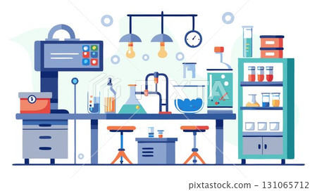 This high resolution image provides a crisp and detailed view of a clean and sterile laboratory workspace, emphasizing the importance of hygiene and controlled environments in scientific research, cr 131065712