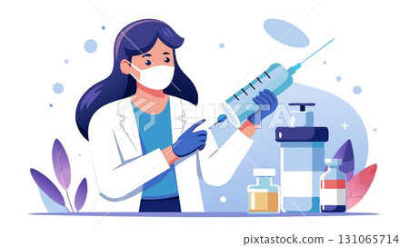 This high resolution image captures the precise moment of a vaccine injection, highlighting the sterile technique and careful handling required for safe and effective administration, creating a power 131065714