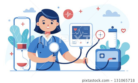 This high resolution image clearly shows a nurse using a digital blood pressure monitor, emphasizing the accuracy and efficiency of modern medical technology in routine healthcare procedures, generat This high resolution image clearly shows a nurse using a digital blood pressure monitor, emphasizing the accuracy and efficiency of modern medical technology in routine healthcare procedures, generat 131065718