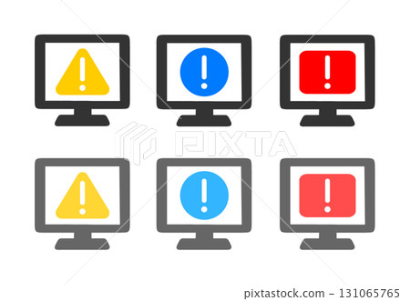 監視器中顯示警告和注意事項的圖示集材料 監視器中顯示警告和注意事項的圖示集材料 131065765