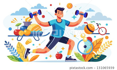 The energetic composition highlights the vitality and enthusiasm of an active lifestyle. 131065939