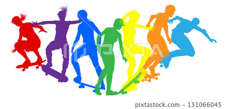 Women Silhouettes Female Skateboarder Girls Group Women Silhouettes Female Skateboarder Girls Group 131066045
